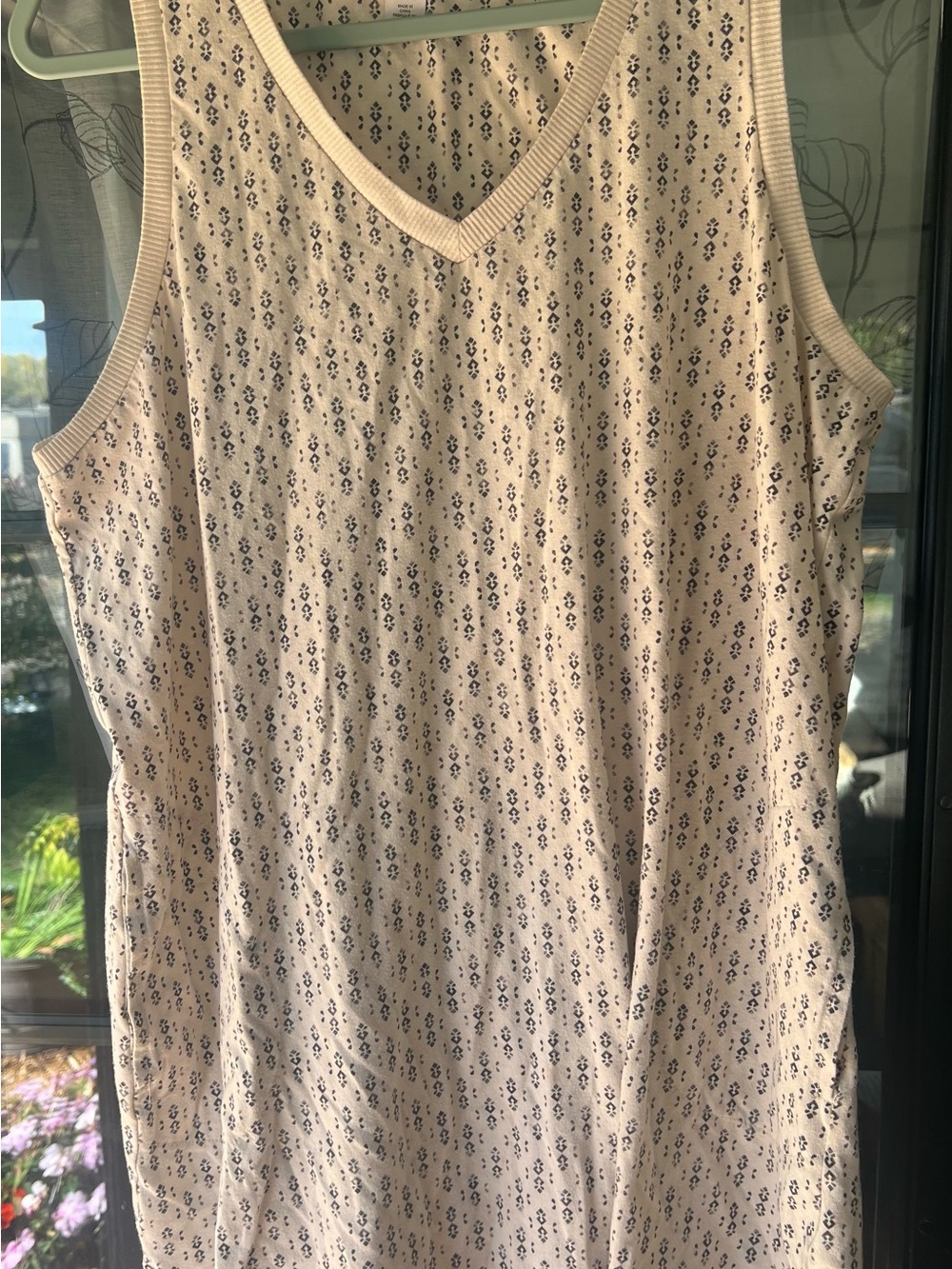 Nicole Miller Cream Tank Top with Navy Micro Print
